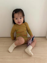 画像をギャラリービューアに読み込む, Cotton Candy High Neck Bodysuit - Stripe / プレイグラウンド ロゴリブハイネックロンパース ボーダー ベビー