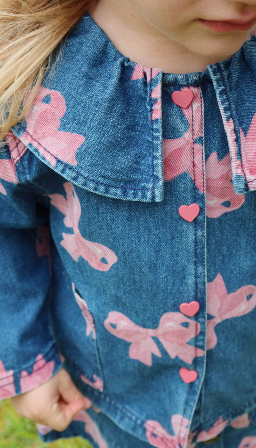 MAGOT COLLAR JACKET GOTS - BELLA BOW / コンゲススロイド キッズ デニムジャケット Gジャン リボン KS102811