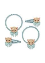 画像をギャラリービューアに読み込む, KITTY HAIR ACCESSORIES / コンゲススロイド 4個入り ヘアクリップとヘアゴム ヘアアクセサリー パッチン 子猫とリボン KS106081
