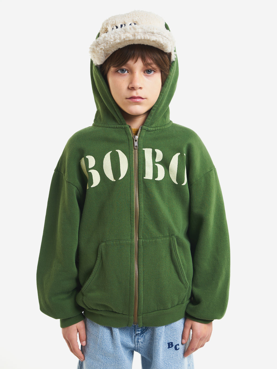 Bobo White hooded sweatshirt / ボボショーズ キッズスェットフーディー パーカー ロゴ