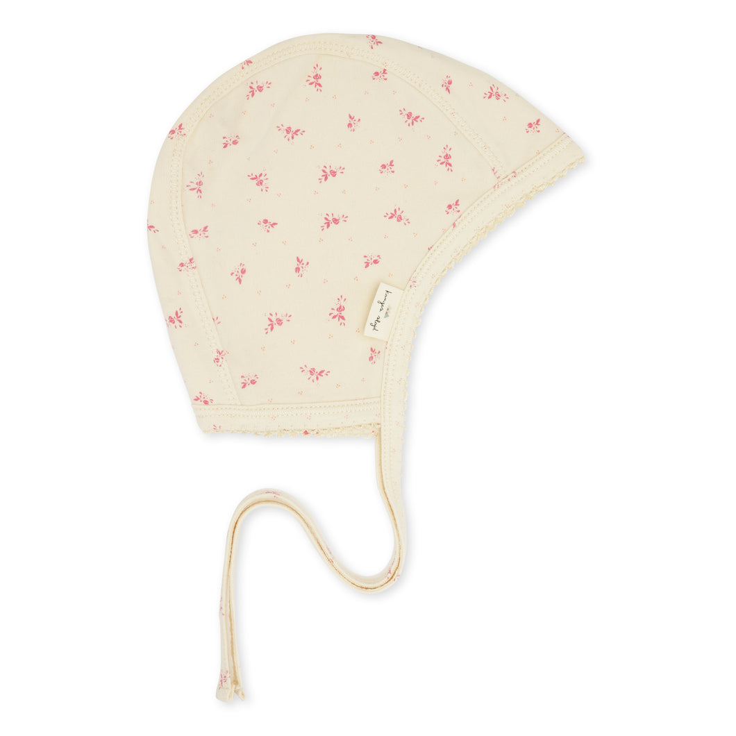 Basic baby helmet gots - fuchsia petales / コンゲススロイド 新生児ボンネット 帽子 ピンクの小花柄